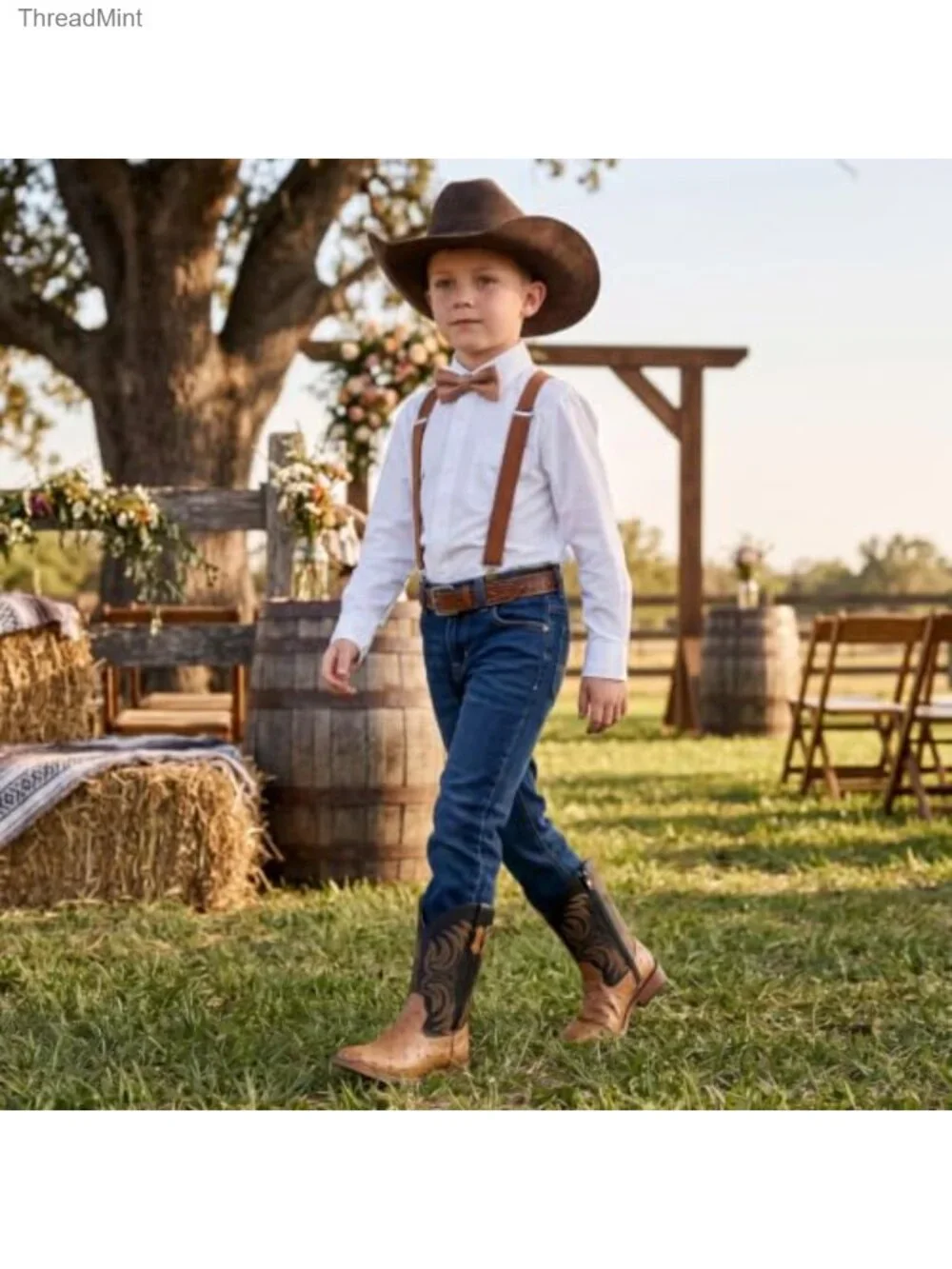 Kids Square Toe Cowboy Boots with Side Zipper Non-Slip Sole